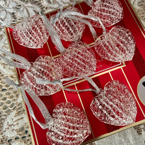 Glass blown Valentine’s Day Heart Ornaments Set of 8 with Silver Ribbon - Picture 2 of 10